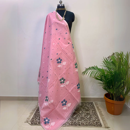 Pink Cotton Dhakai Jamdani  Saree