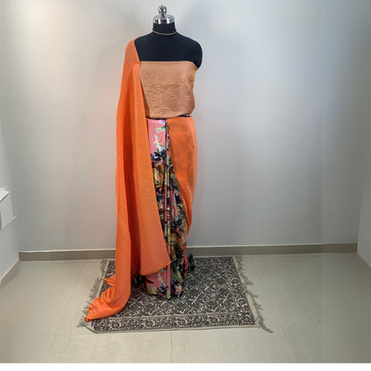 Peach Acordian Pleated Designer Saree