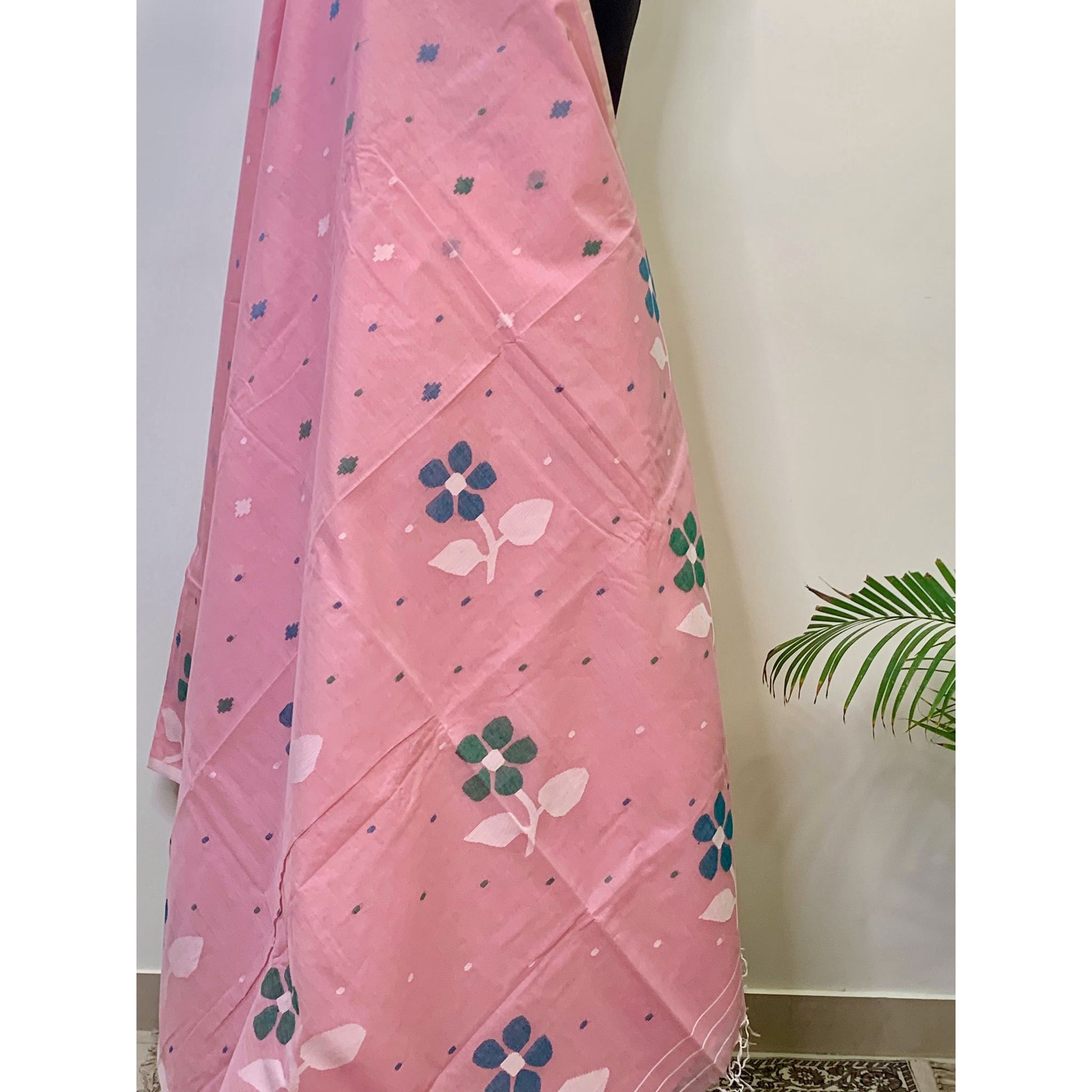 Pink Cotton Dhakai Jamdani  Saree