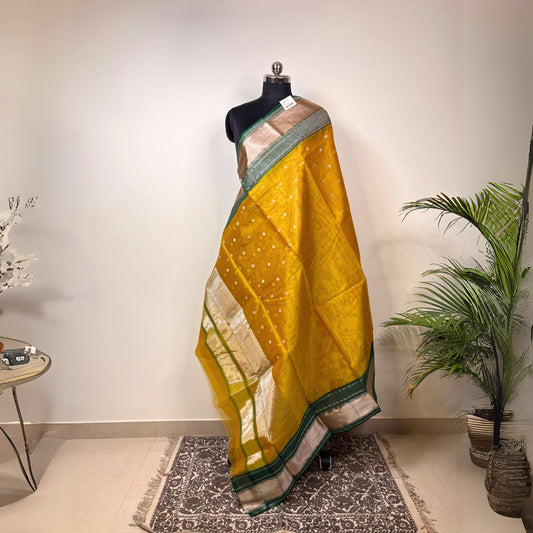 Traditional Yellow Green Chanderi Silk Saree