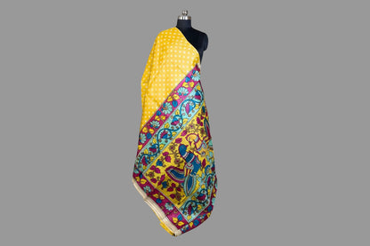 Yellow Tussar Silk Saree With Kalamkari Pallu