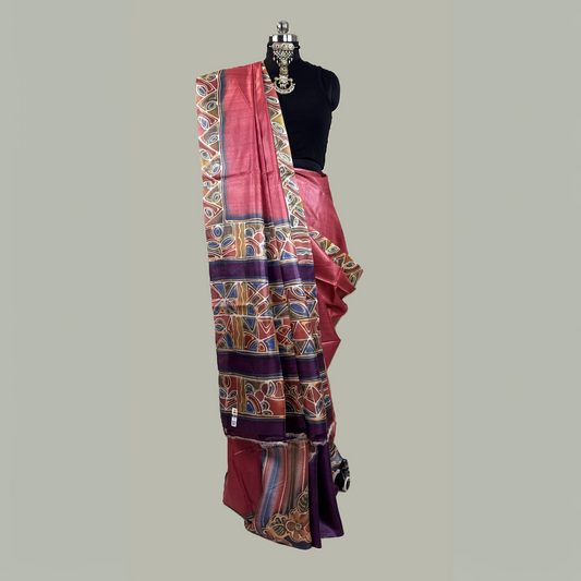 Alcohol Ink Painted  Onion Peel Colour Tussar Saree