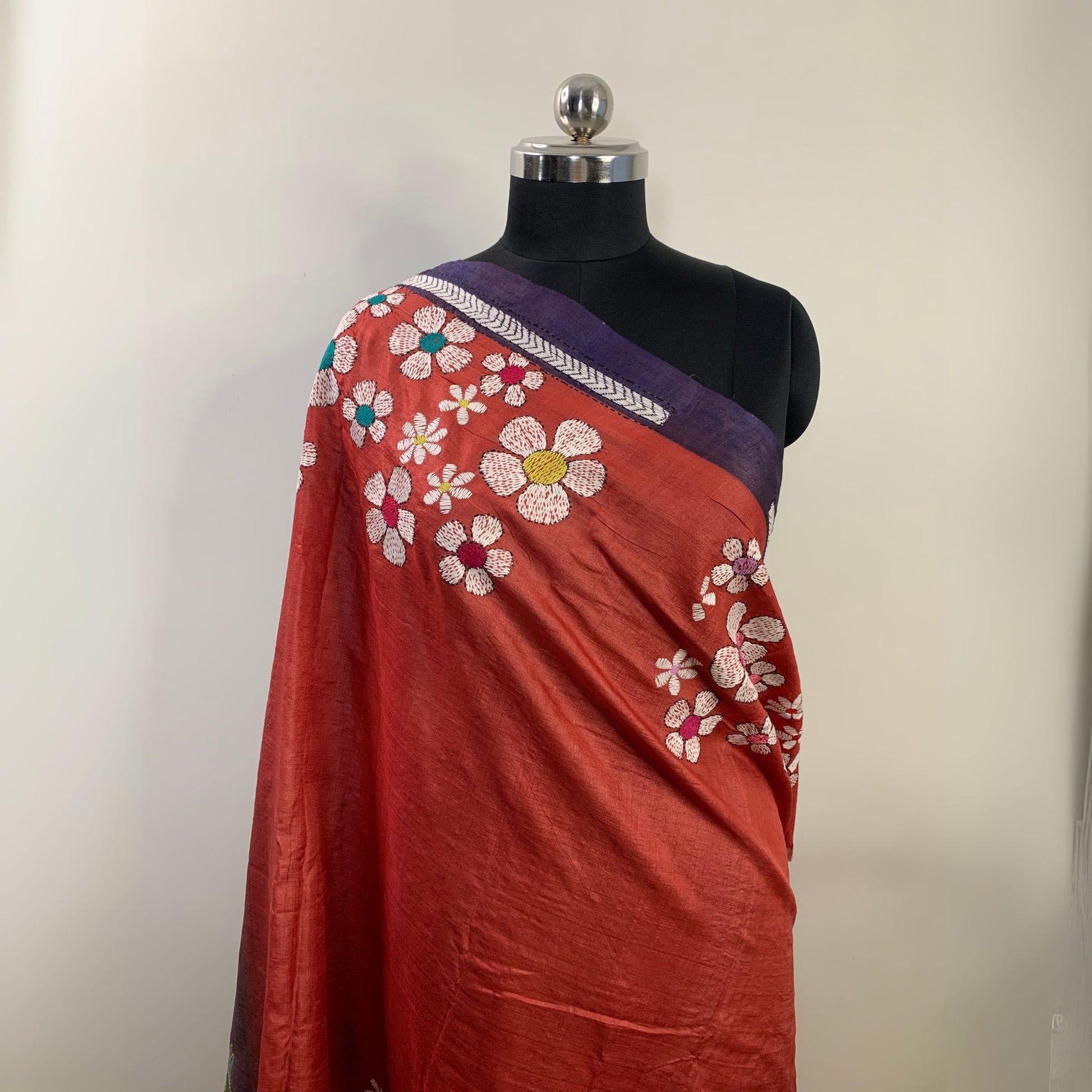 Tussar Silk Saree with Kantha Work