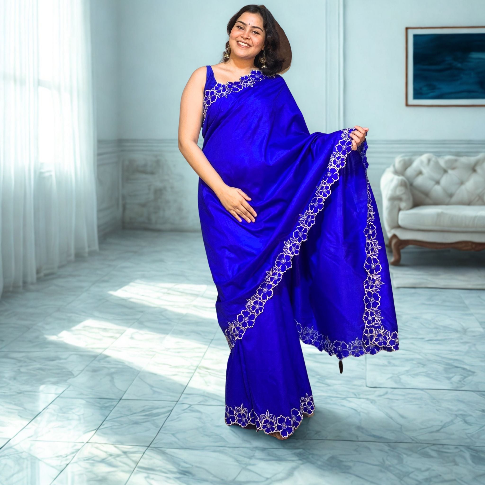 Royal Blue Designer Katan Silk Saree
