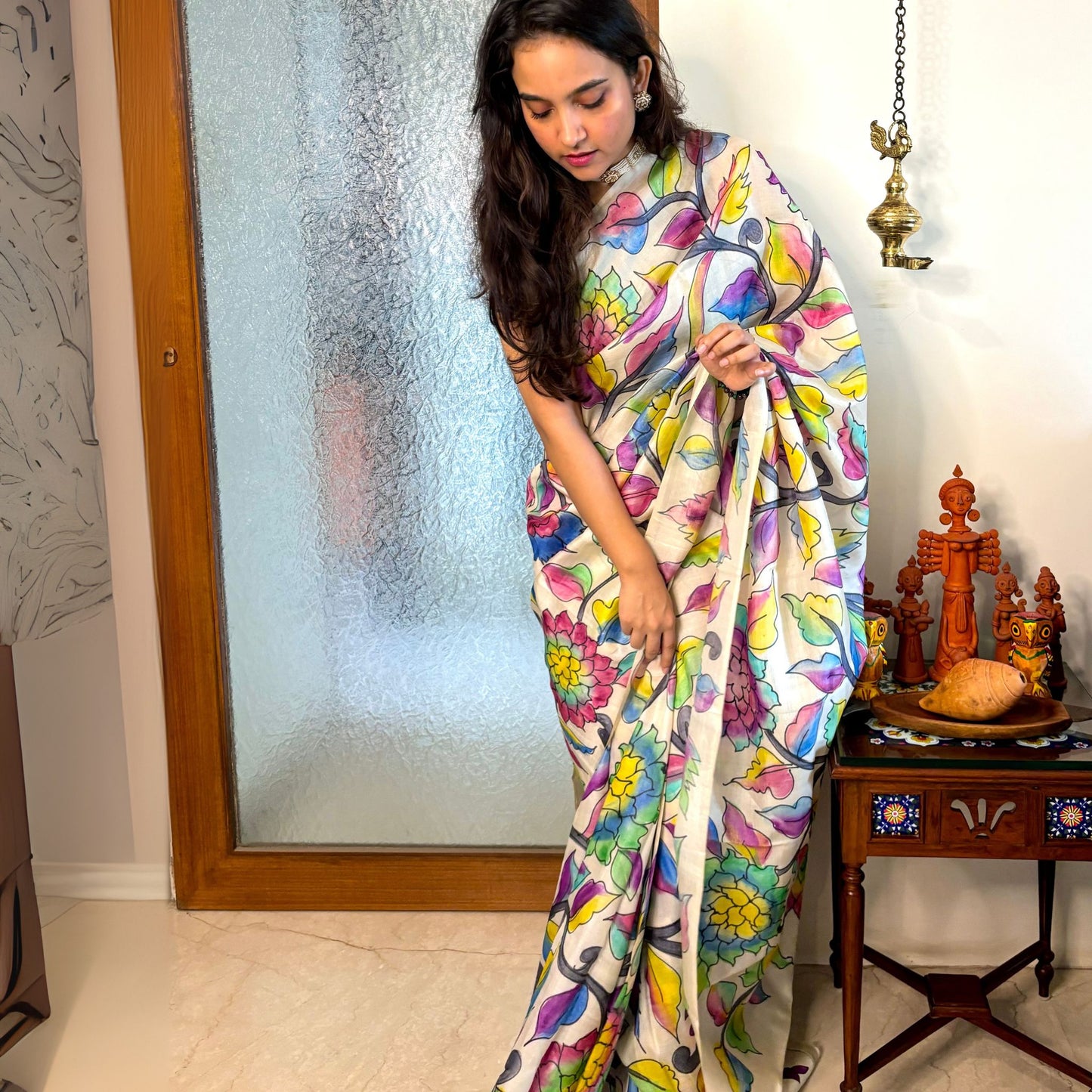 Madhubani Painting on Tussar Silk Saree