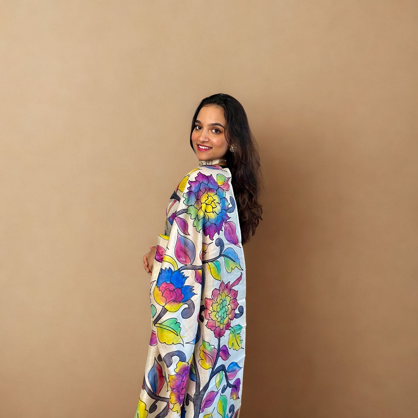Madhubani Painting on Tussar Silk Saree