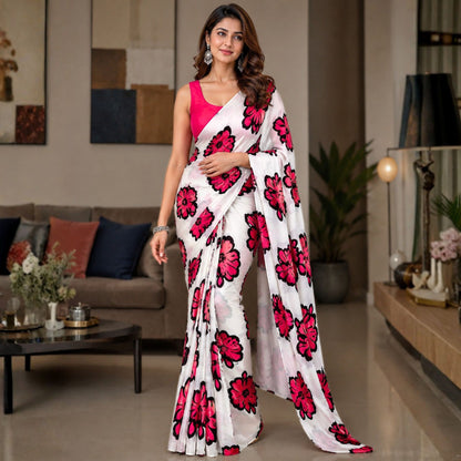 Pink and White Crepe Silk