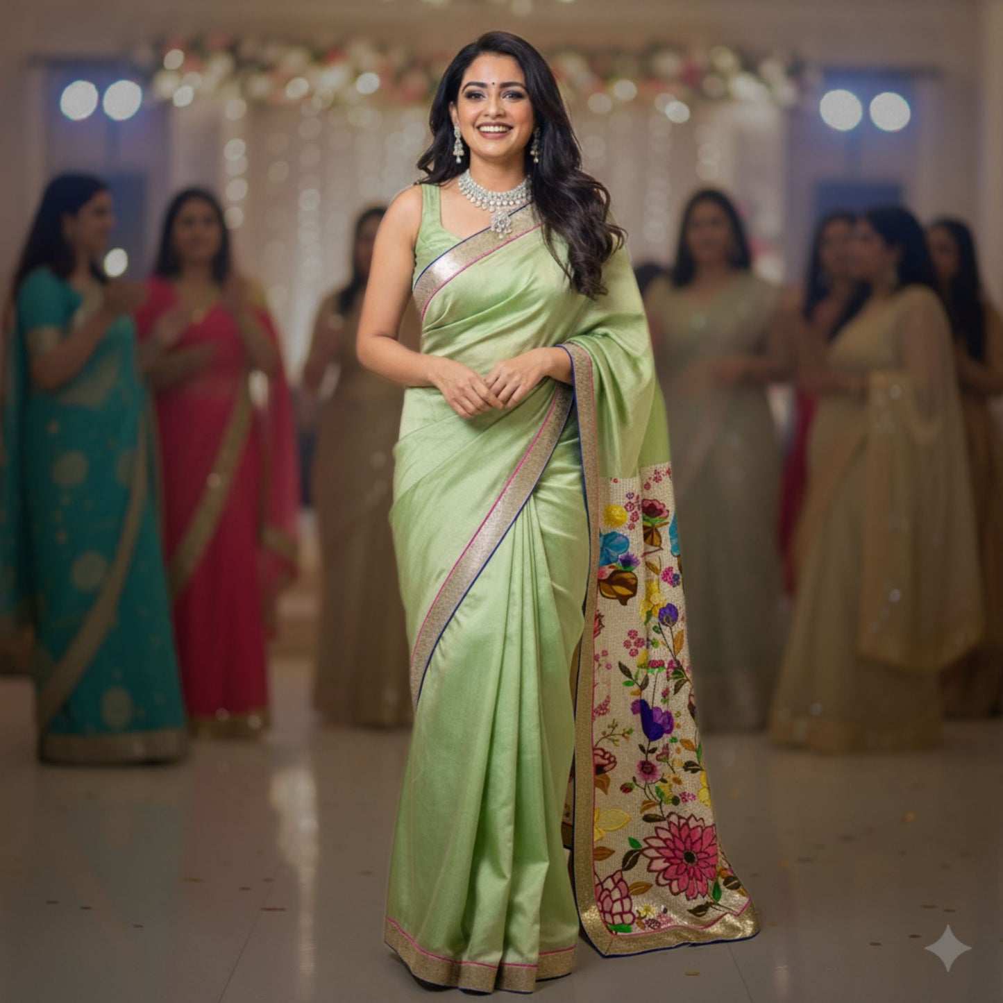 Mint Green Designer Katan Silk Saree