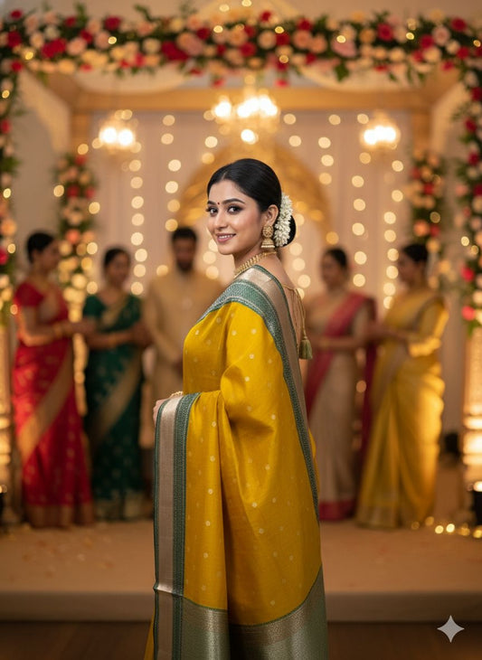 Yellow Green Chanderi Silk Saree