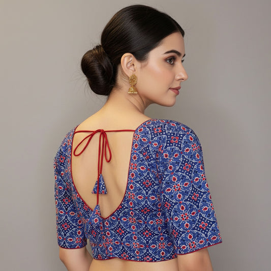 Cobalt Blue Jaipur Printed Cotton Blouse