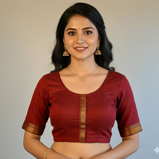 Maroon Zari Border Cotton Blouse