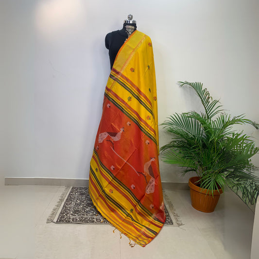 Yellow Katan Silk Saree