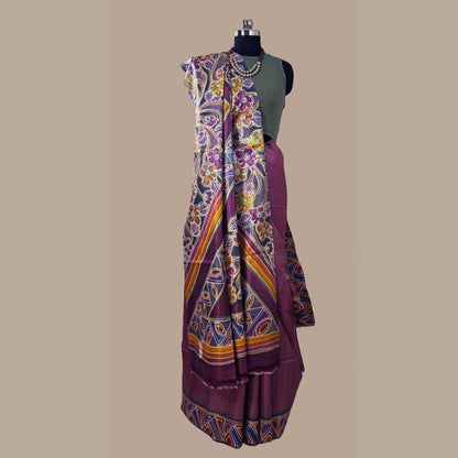 Alcohol Ink Painted Lilac Tussar Silk Saree -Handloom Sarees- Aananda Collections