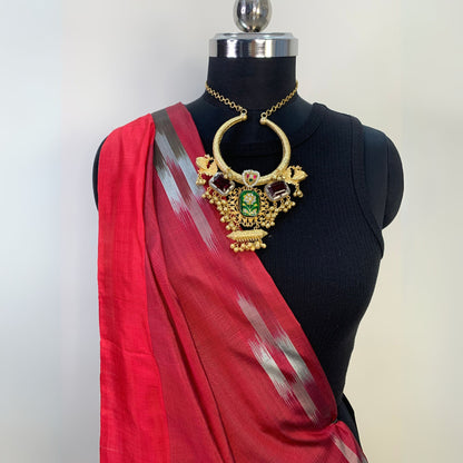 Maroon & Brown Pure Silk Ikkat Saree