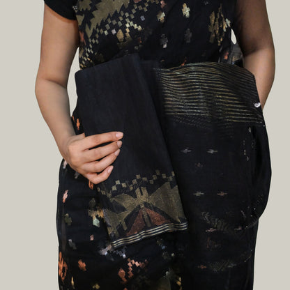 Black Bangladeshi Dhakai Jamdani -Handloom Sarees- Aananda Collections