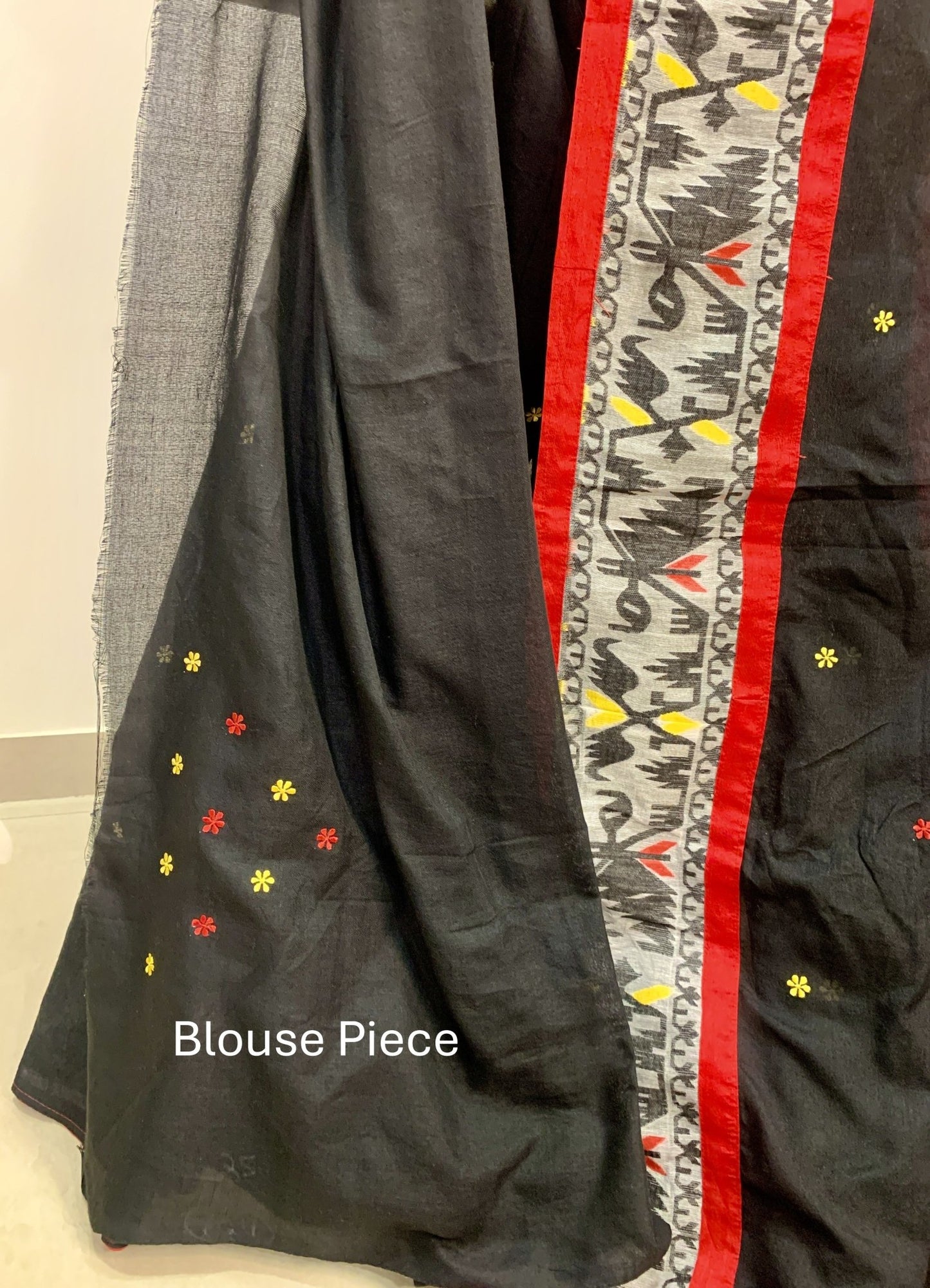 Black Cotton Saree With Dhakai Border -Handloom Sarees- Aananda Collections