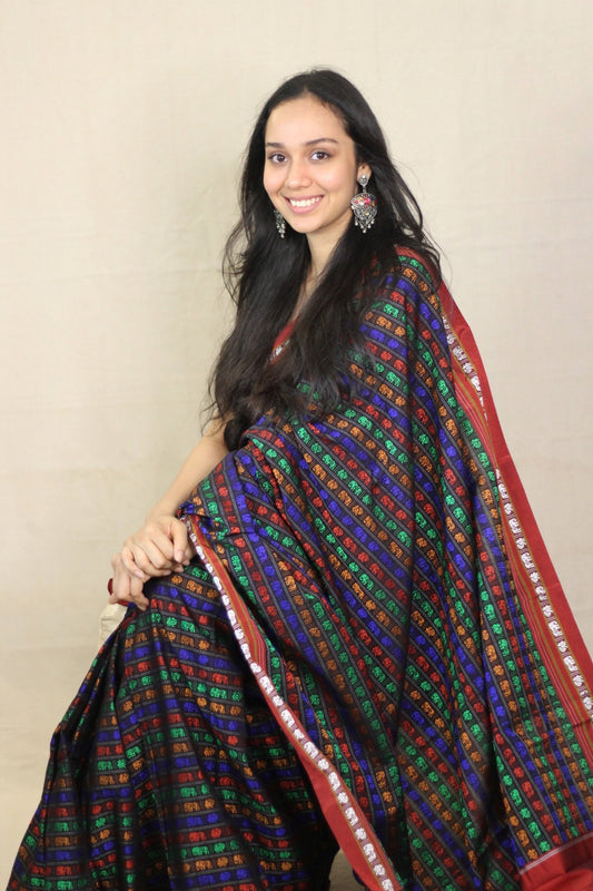 Black Hazaar Buti Silk Cotton Ilkal Saree -Handloom Sarees- Aananda Collections