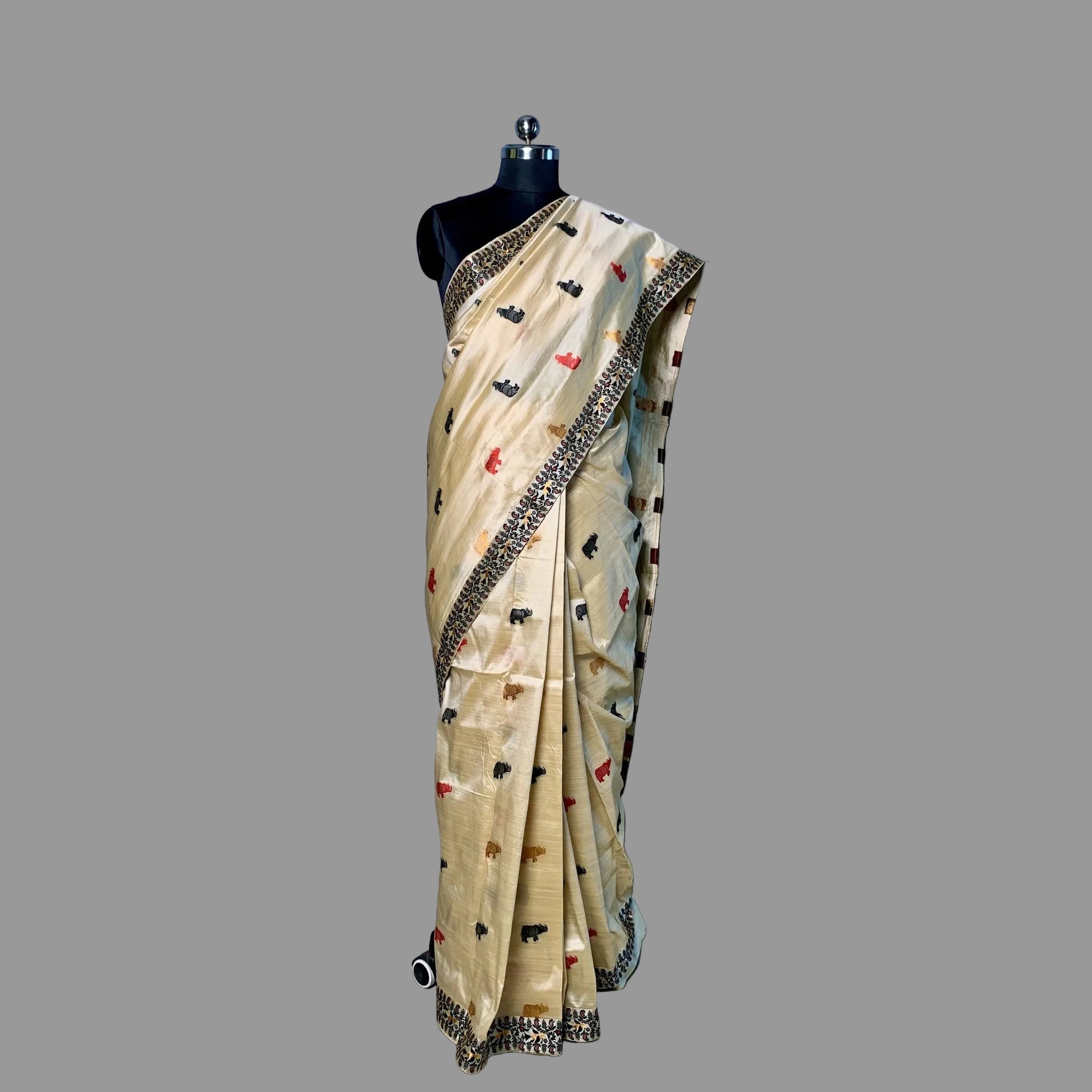 Black & Red Art Silk Saree -Powerloom Sarees- Aananda Collections