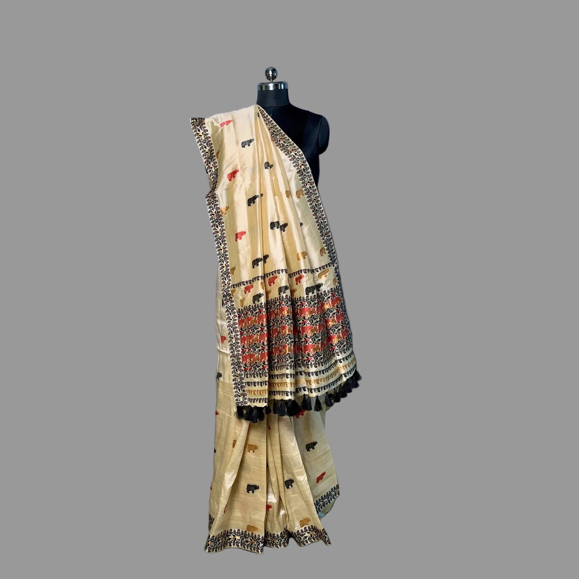 Black & Red Art Silk Saree -Powerloom Sarees- Aananda Collections