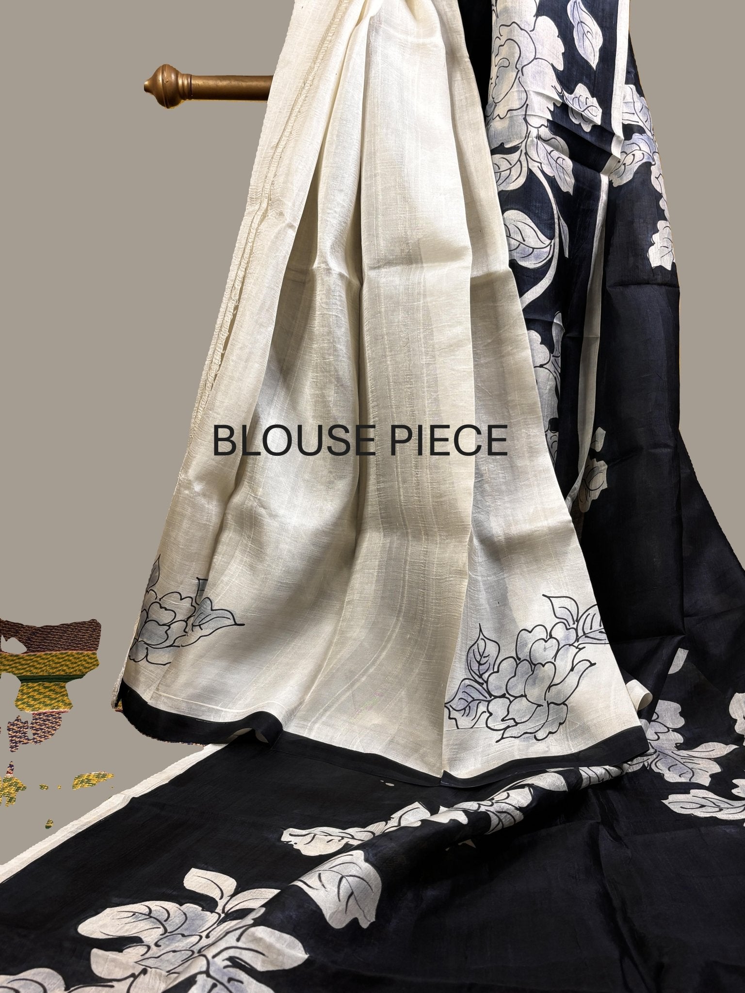 Black & White Hand Painted Murshidabad Silk Saree -Handloom Sarees- Aananda Collections
