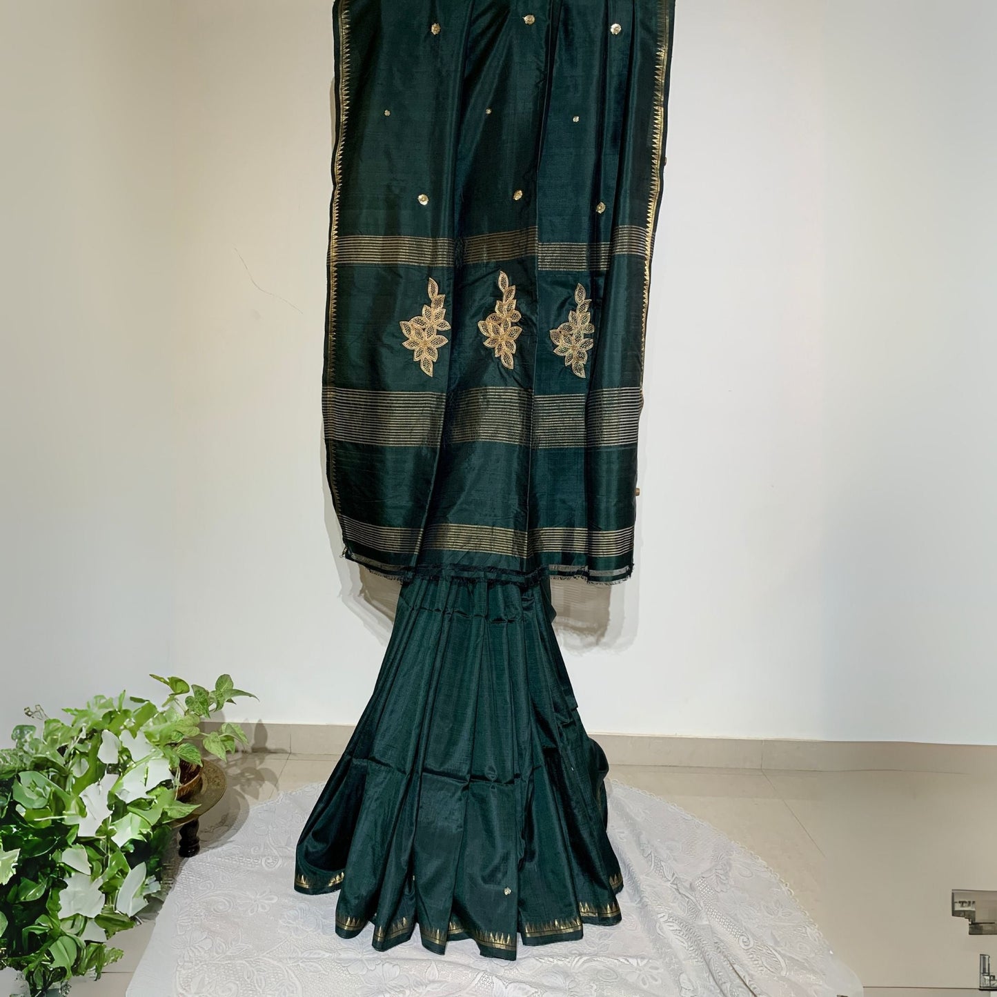 Bottle Green Katan Silk Saree with Zardosi work -Handloom Sarees- Aananda Collections