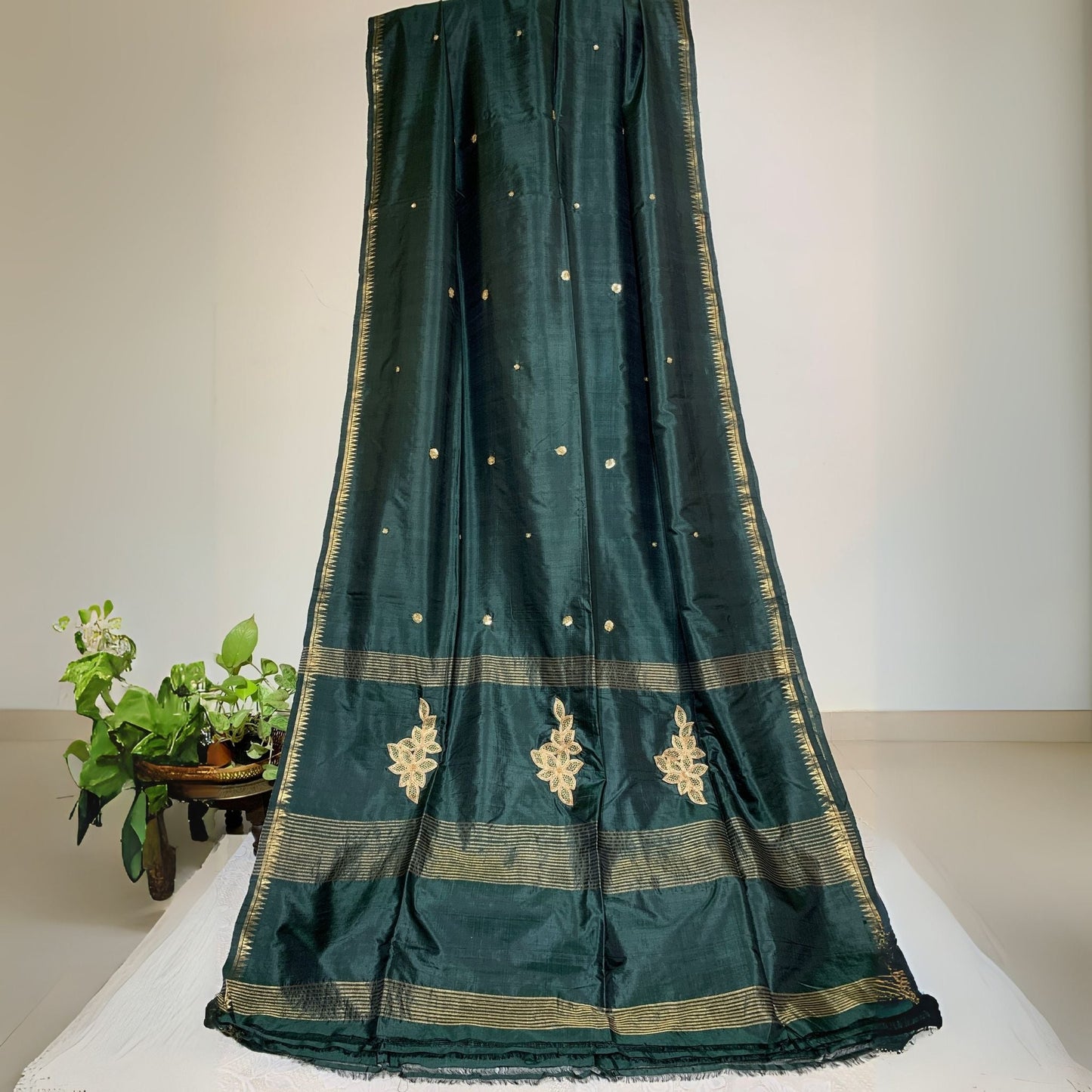 Bottle Green Katan Silk Saree with Zardosi work -Handloom Sarees- Aananda Collections