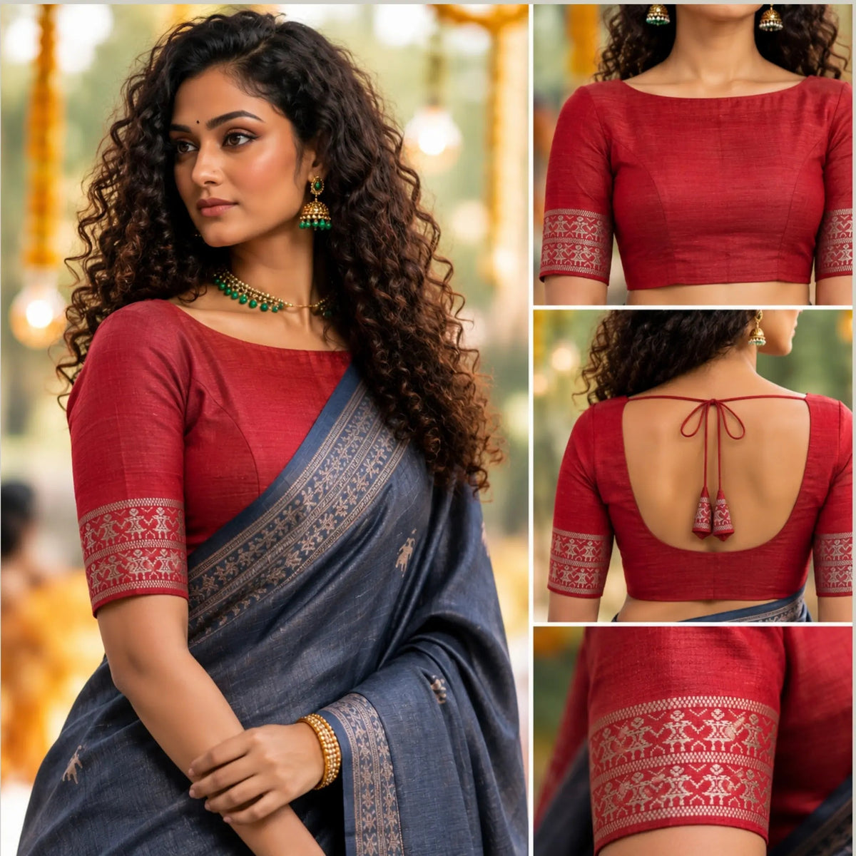 Charcoal Grey Vidarbha Tussar Silk Saree | Tribal Motif & Maroon Dolaberi Pallu -Handloom Sarees- Aananda Collections