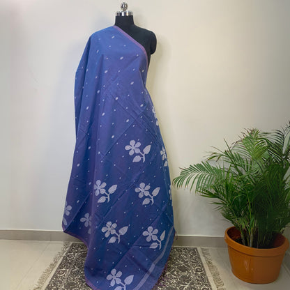 Cobalt Blue Cotton Dhakai Jamdani Saree -Handloom Sarees- Aananda Collections