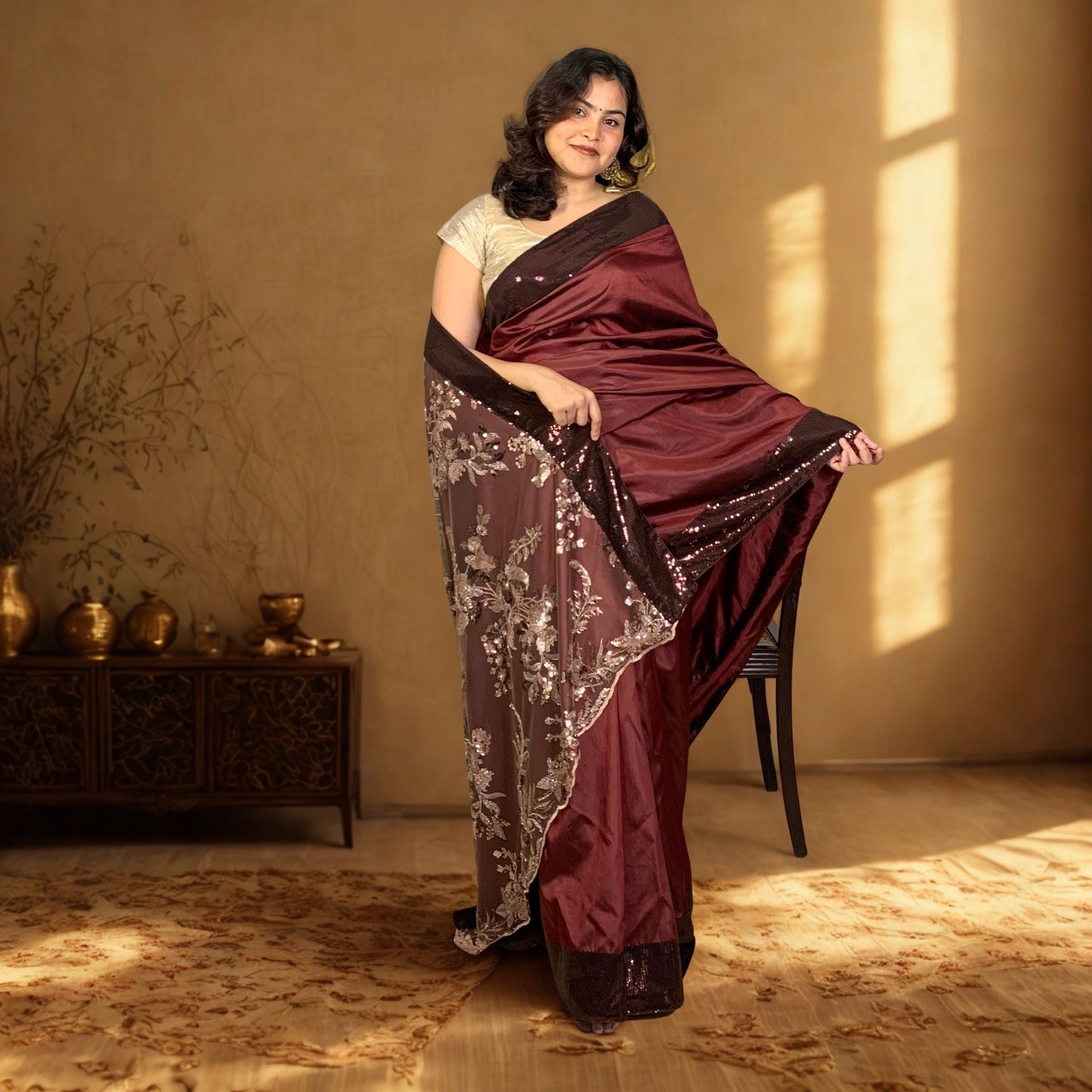 Coffee Brown Designer Katan Silk Saree -Handloom Sarees- Aananda Collections