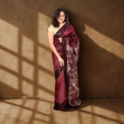 Coffee Brown Designer Katan Silk Saree -Handloom Sarees- Aananda Collections