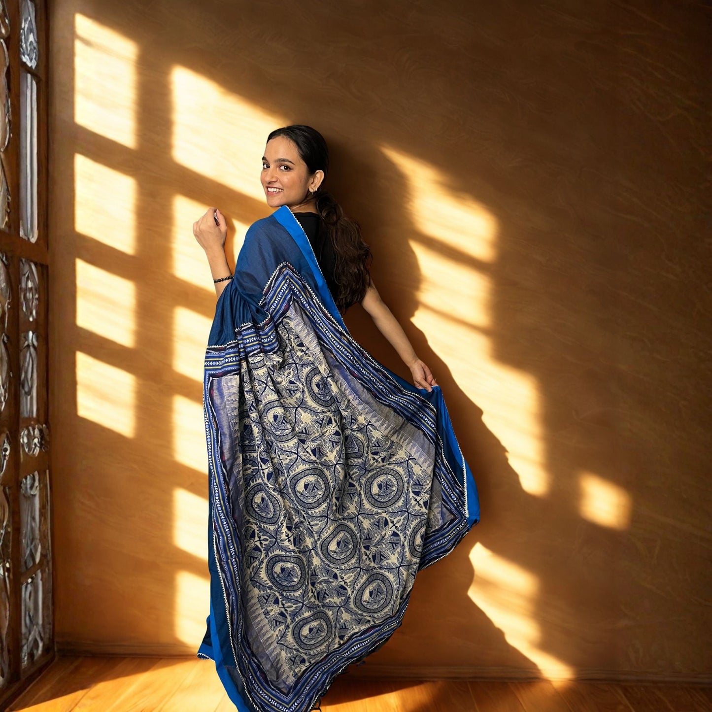 Dark Blue Designer Khadi Cotton Saree -Handloom Sarees- Aananda Collections