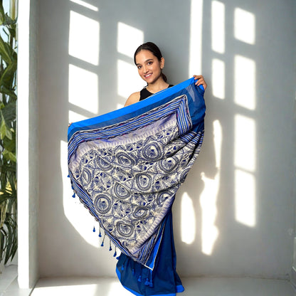 Dark Blue Designer Khadi Cotton Saree -Handloom Sarees- Aananda Collections