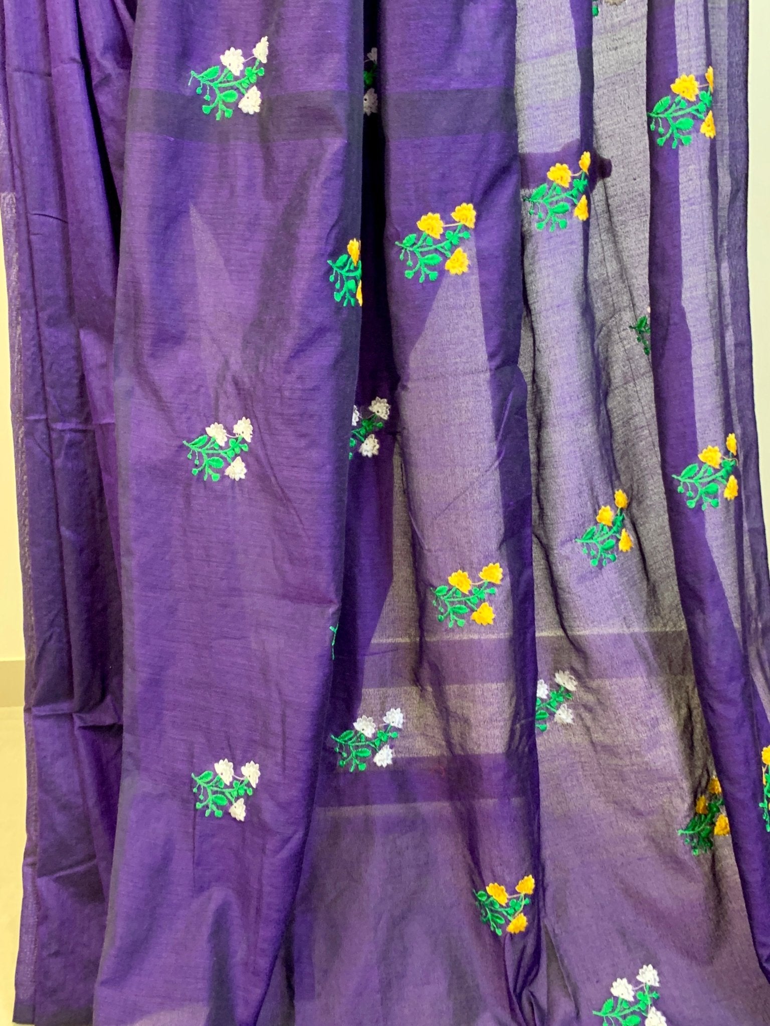 Dark Blue Embroidered Khadi Cotton -Handloom Sarees- Aananda Collections