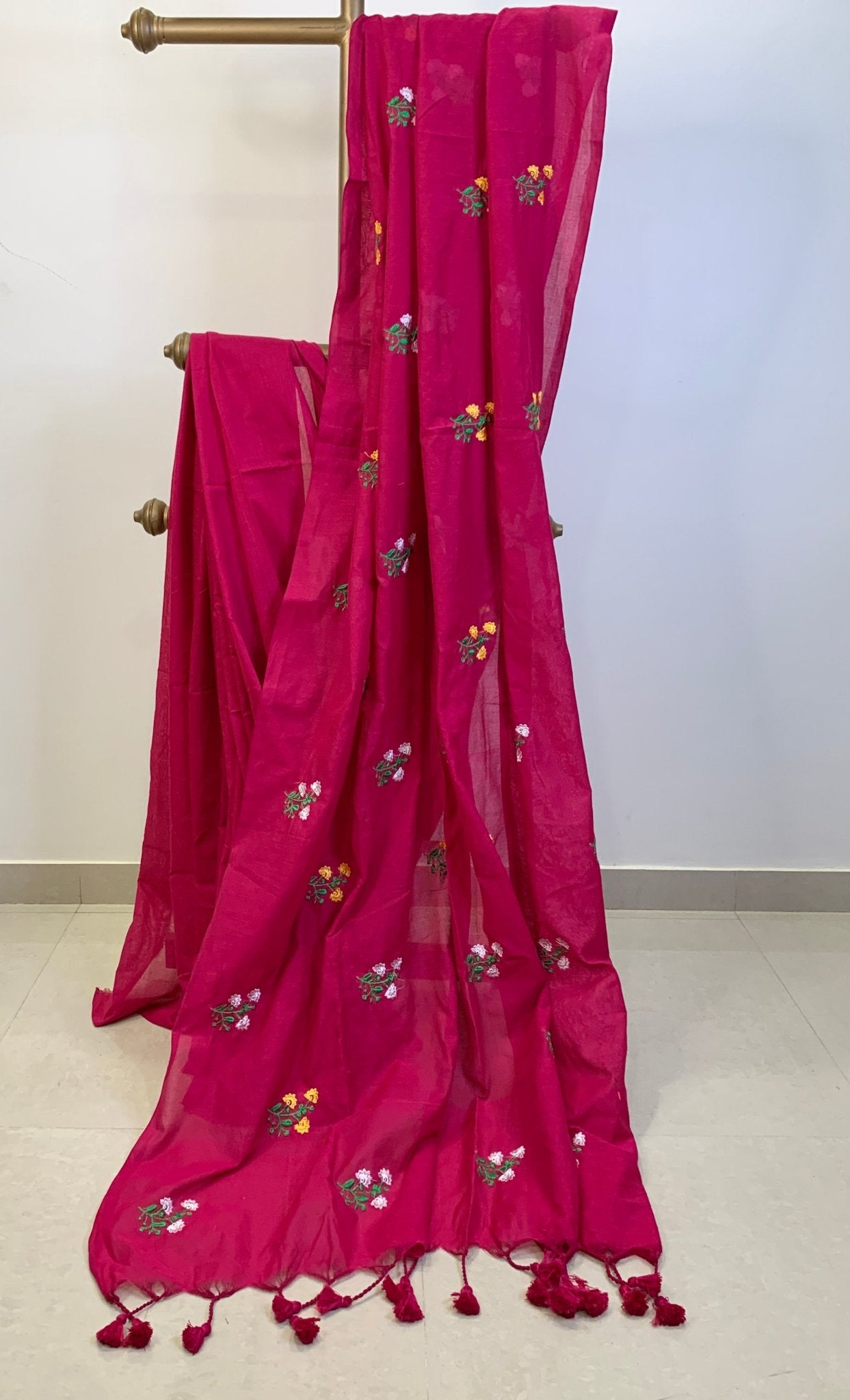 Dark Pink Embroidered Khadi Cotton -Handloom Sarees- Aananda Collections