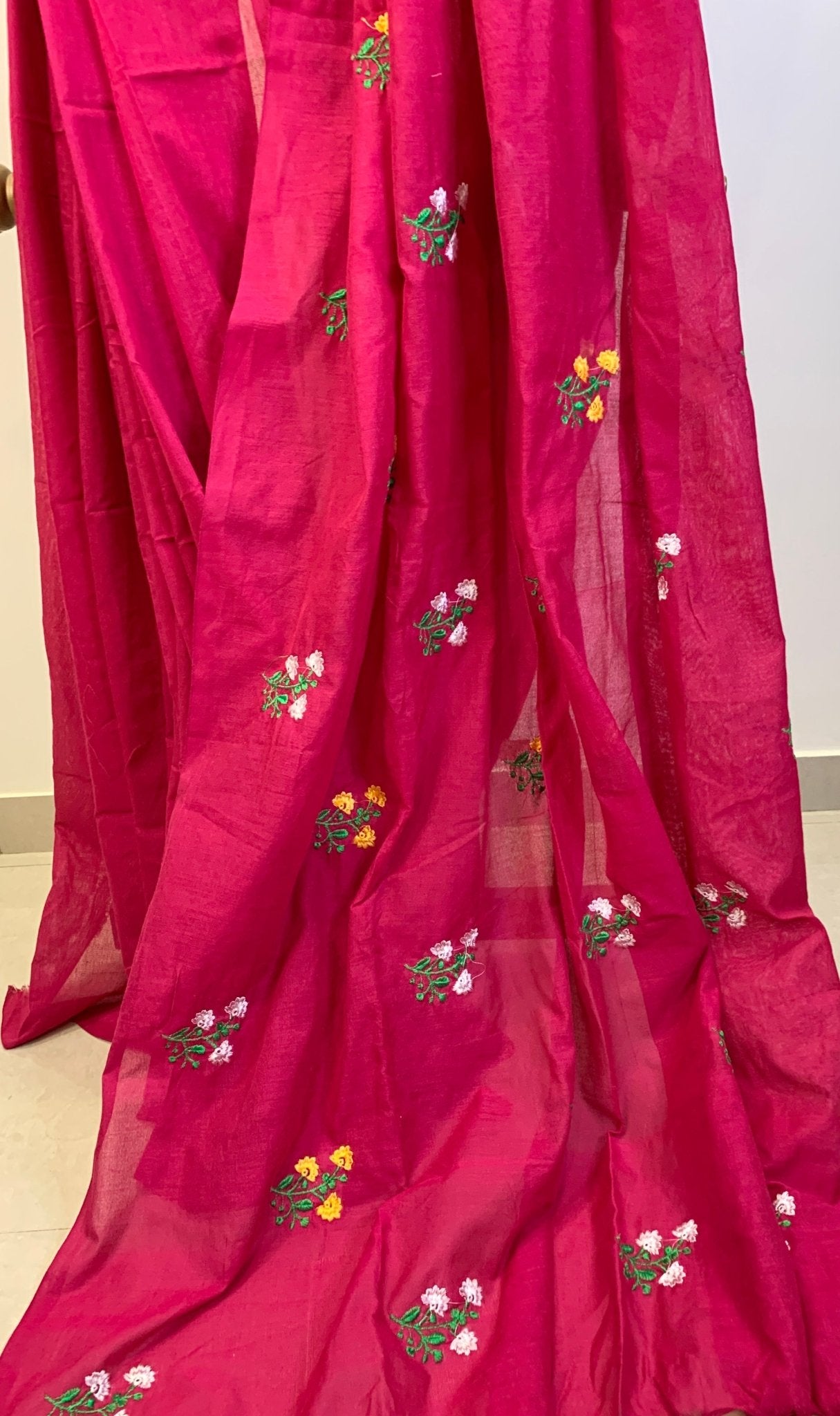 Dark Pink Embroidered Khadi Cotton -Handloom Sarees- Aananda Collections