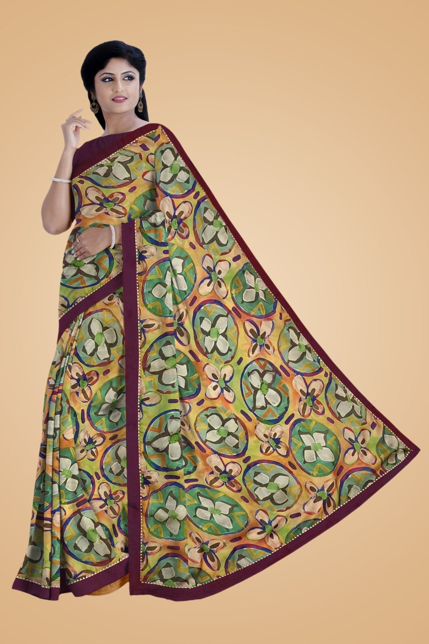 Digital Printed Satin Georgette Saree -Powerloom Sarees- Aananda Collections