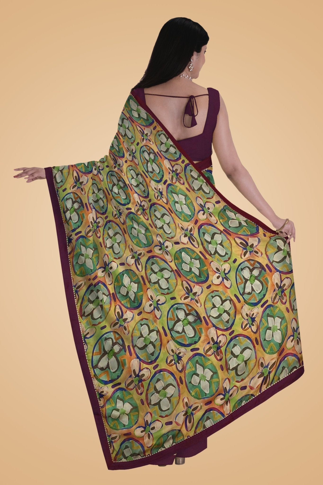 Digital Printed Satin Georgette Saree -Powerloom Sarees- Aananda Collections