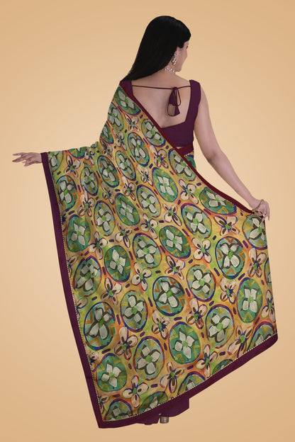 Digital Printed Satin Georgette Saree -Powerloom Sarees- Aananda Collections