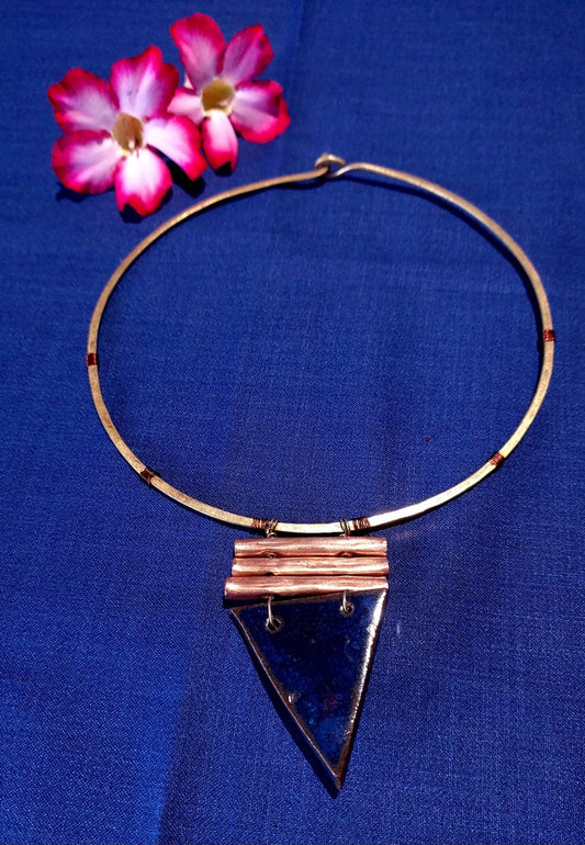 Dokra Hansuli With Ceramic Pendant -Jewellery- Aananda Collections