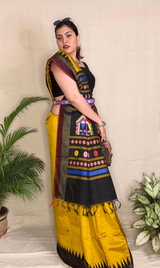 Golden Yellow Dolaberi in Raw Silk Saree
