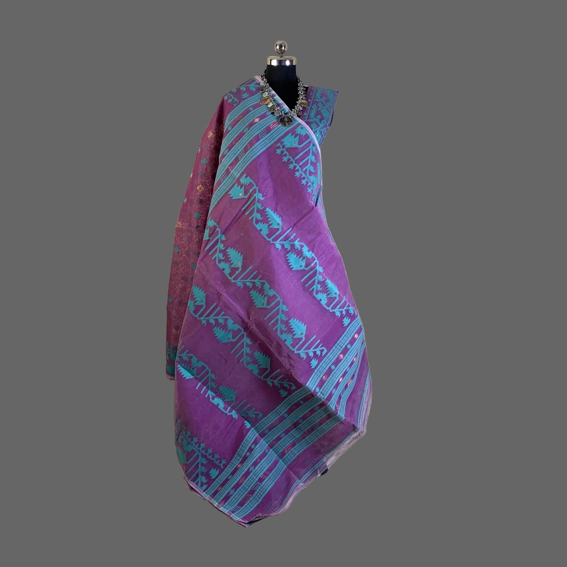 Dual Tone Purple & Magenta Cotton Dhakai Jamdani Saree -Powerloom Sarees- Aananda Collections