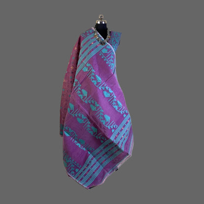 Dual Tone Purple & Magenta Cotton Dhakai Jamdani Saree -Powerloom Sarees- Aananda Collections