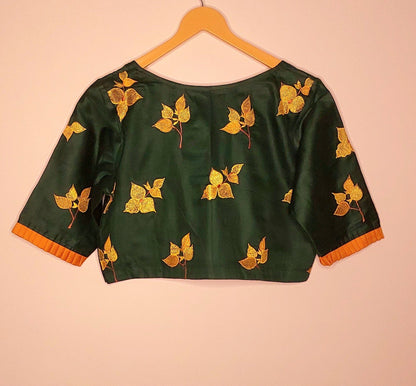 Embroidered Emerald Green Silk Cotton Blouse -Blouse- Aananda Collections