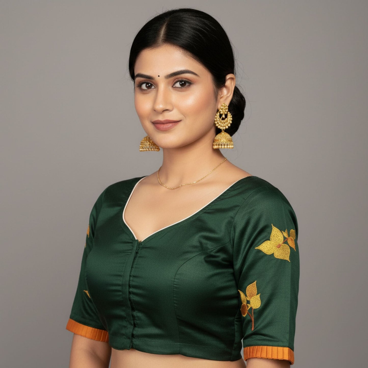 Embroidered Emerald Green Silk Cotton Blouse -Blouse- Aananda Collections