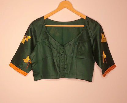 Embroidered Emerald Green Silk Cotton Blouse -Blouse- Aananda Collections