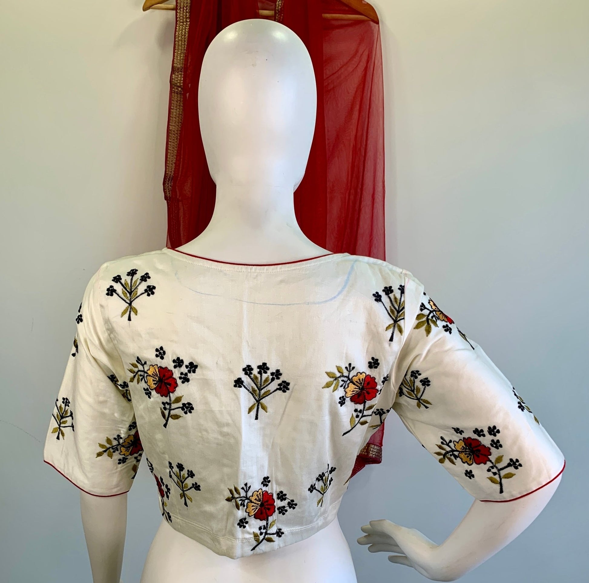 Embroidered Off-White Silk Cotton Blouse -Blouse- Aananda Collections
