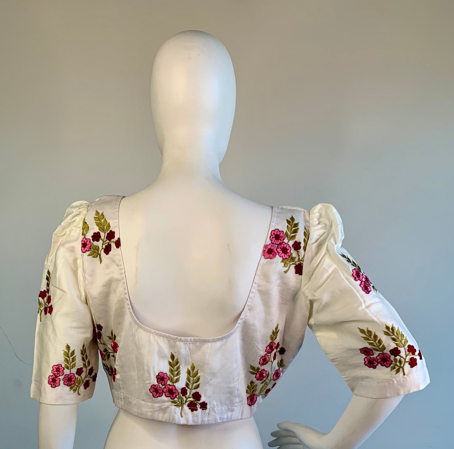 Embroidered Off-White Silk Cotton Blouse -Blouse- Aananda Collections