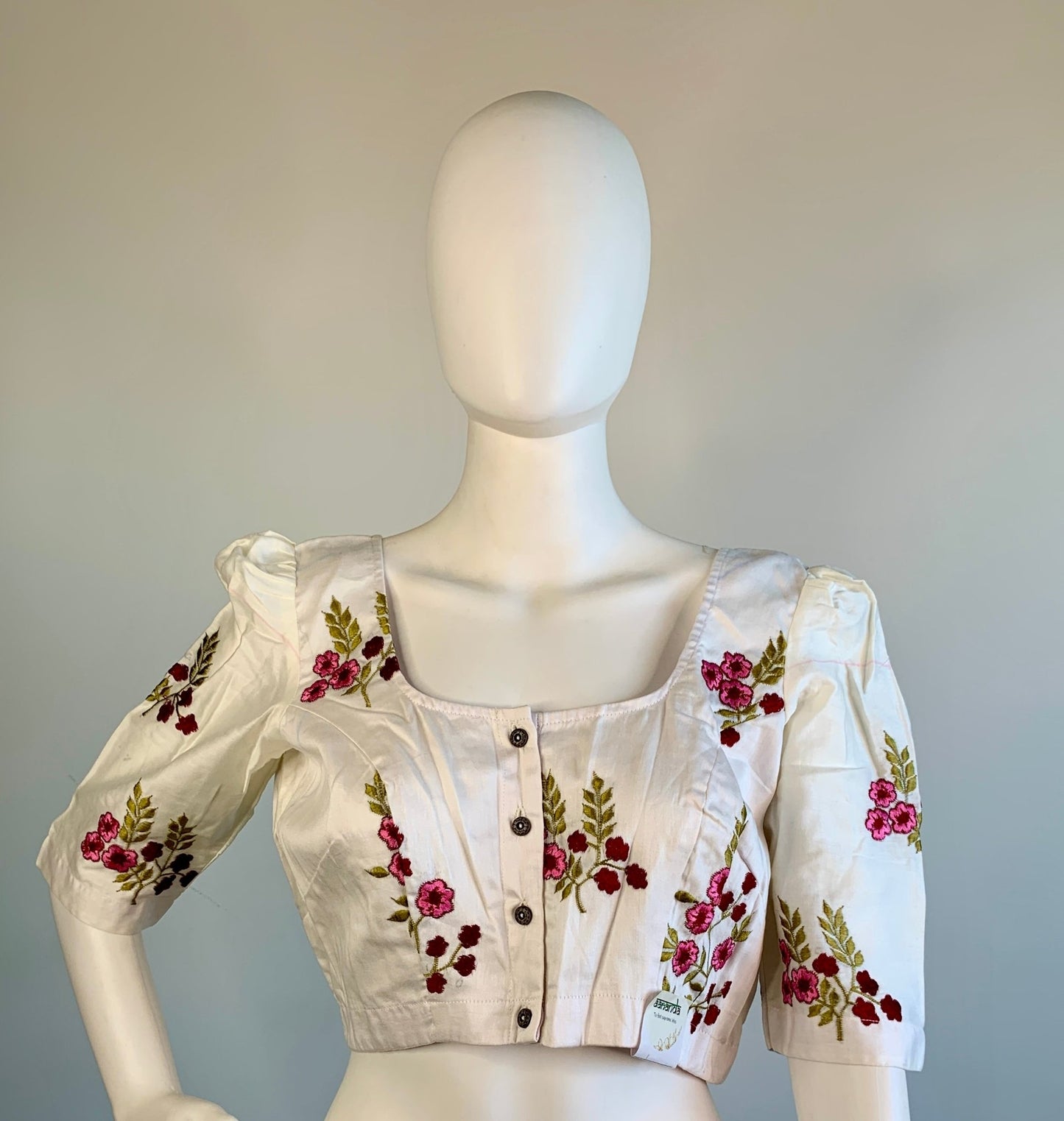 Embroidered Off-White Silk Cotton Blouse -Blouse- Aananda Collections