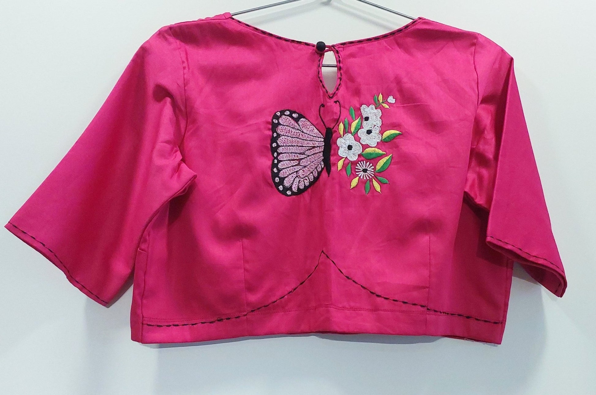 Embroidered Pink Silk Cotton Blouse -Blouse- Aananda Collections