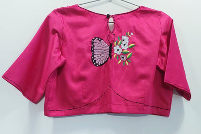 Embroidered Pink Silk Cotton Blouse -Blouse- Aananda Collections
